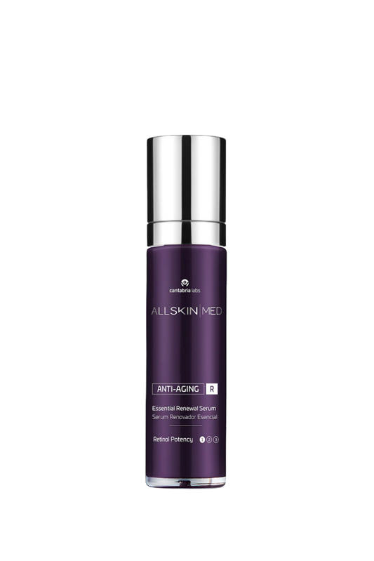 Allskinmed Essential Renewal Serum a lightweight retinol gel with niacinamide, antioxidants, and hydrators to smooth, brighten, and strengthen skin.