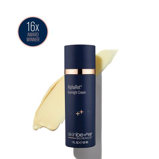 Skinbetter Science AlphaRet Overnight Cream bottle– 30ml anti-aging night cream with retinol and lactic acid 16x award winner.