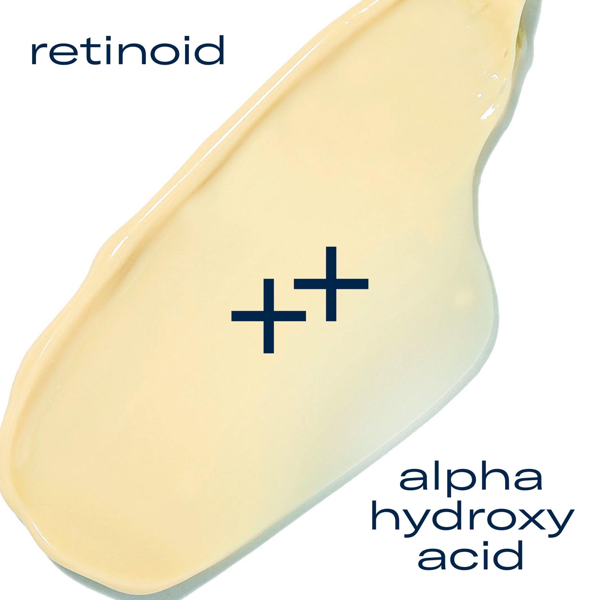 A smear of cream coloured serum for AlphaRet Overnight Cream has the words retinol + alpha hydroxy acid