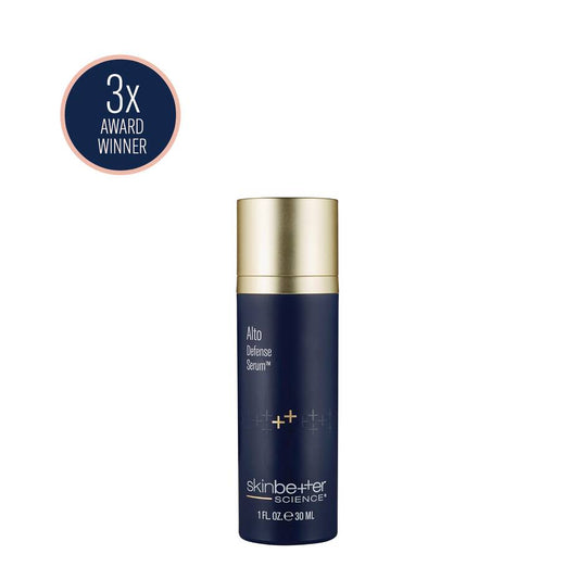 Bottle of Skinbetter Science Alto Defense Serum – daily antioxidant serum that defends against free radicals and improves skin tone and radiance. 3x Award Winner
