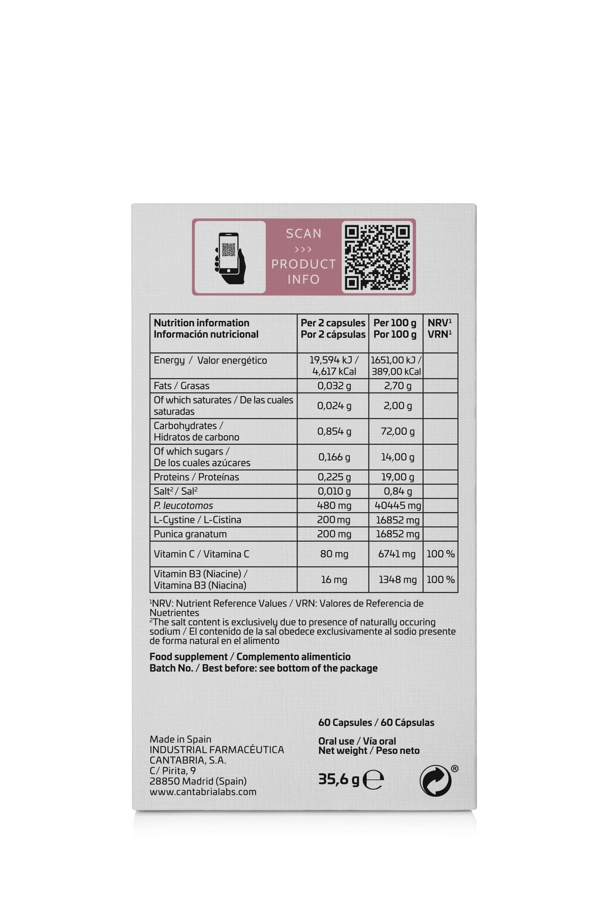 ALLSKIN MED Pigment Control Capsules packaging showing nutrition information, ingredients and product details