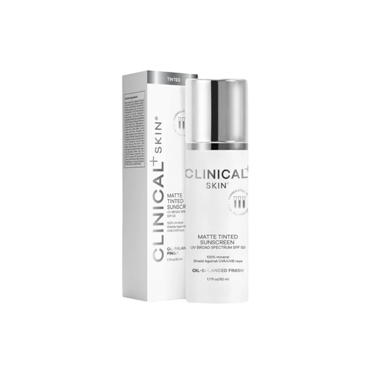 Clinical Skin Matte Tinted Sunscreen UV Broad-Spectrum SPF50 for matte, tinted sun protection and smooth, even skin coverage