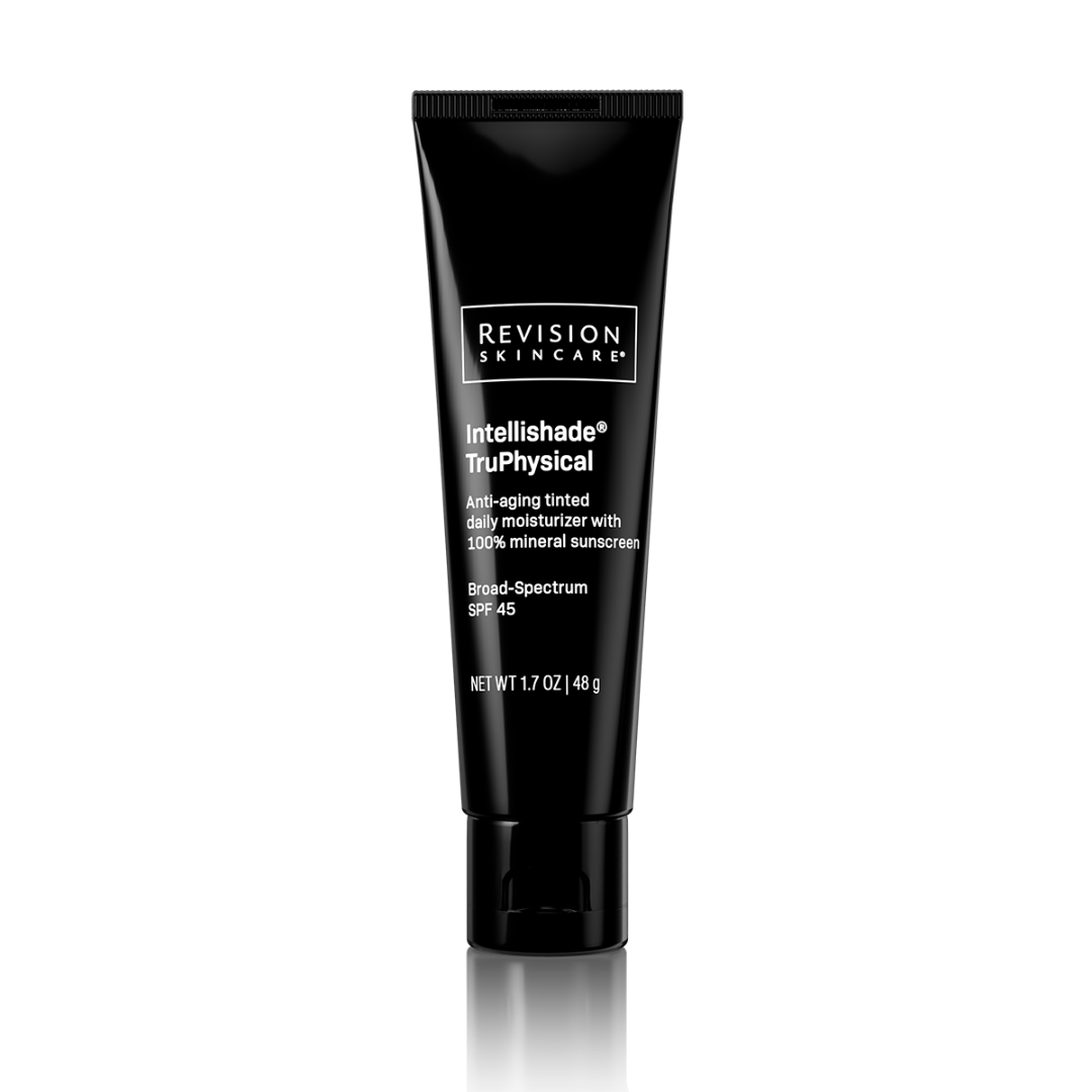Revision Skincare Intellishade TruPhysical, a tinted mineral sunscreen that hydrates, protects, and evens out skin tone.
