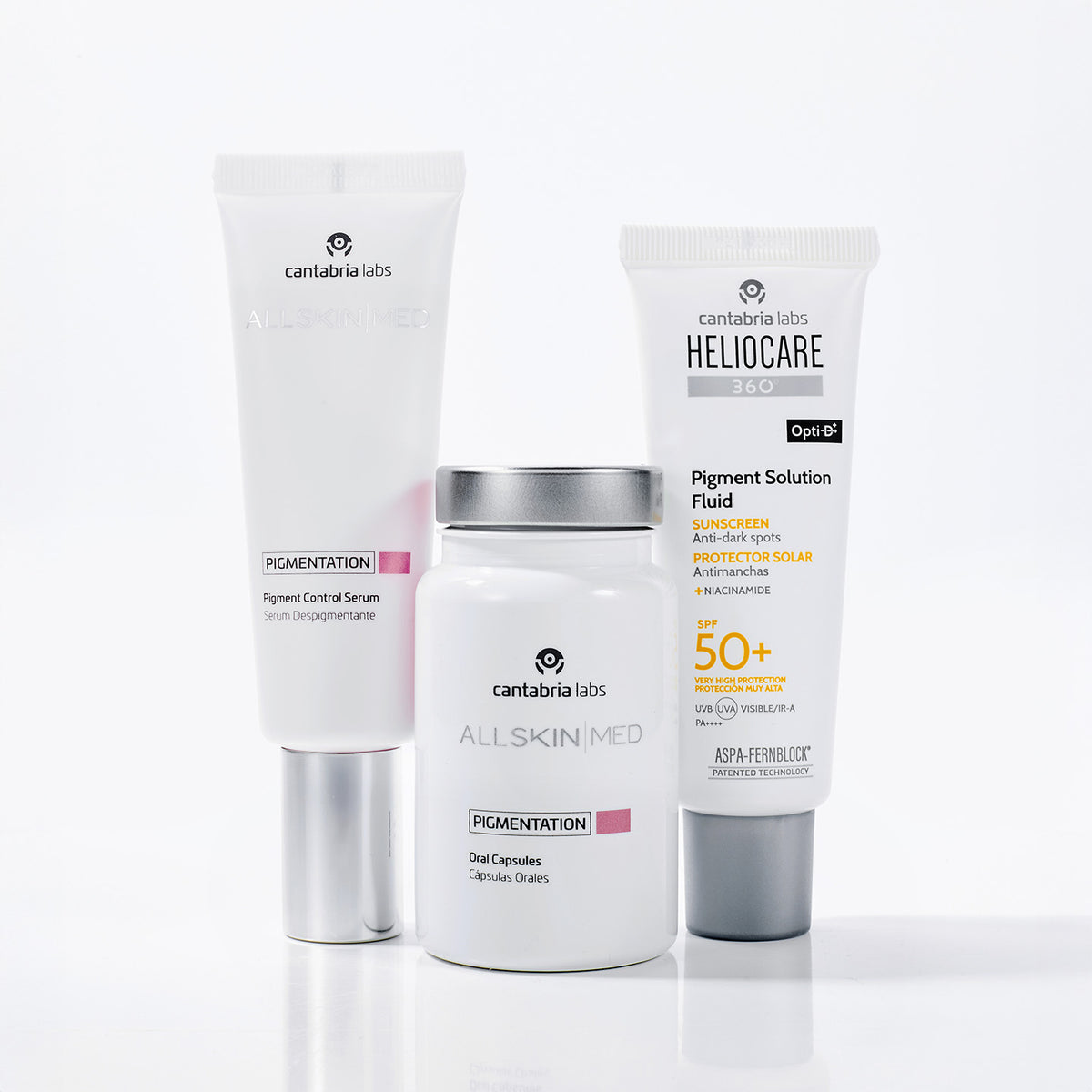 ALLSKIN MED Pigment Control Plan with Pigment Control Serum, capsules and Heliocare 360 Pigment Solution Fluid SPF50+